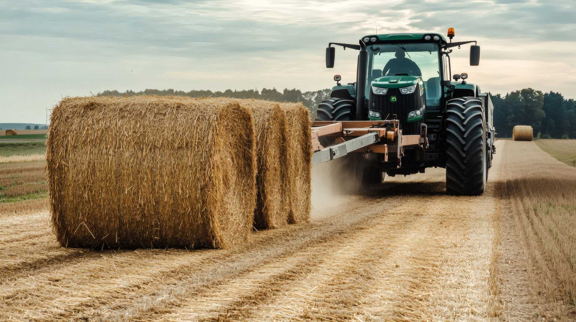 a tractor for sale pushing hay bales